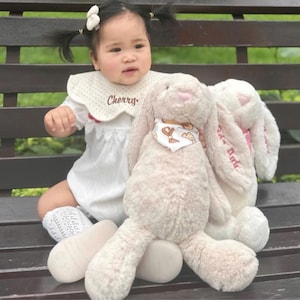 Soft Plush Rabbit Toy with Personalized Embroidered Name On Ear, Baby Shower Gift, Custom Name Baby Birthday Newborn Gifts, Christmas Gift