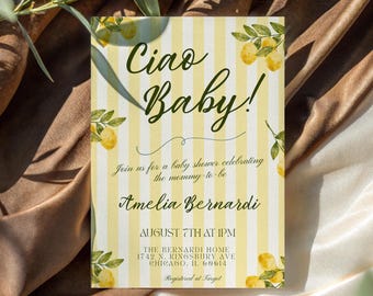 Ciao Baby Shower Invitation Template, Printable Lemon Baby Shower Invite, Italian Theme Baby Shower, Editable Citrus Baby Shower Invite
