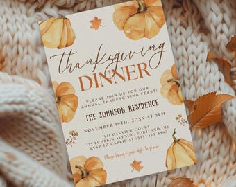 Thanksgiving Dinner Pumpkin Theme Invitation, Friendsgiving Party Invite, Fall Harvest Dinner Party Template, Rustic Autumn Gathering Invite