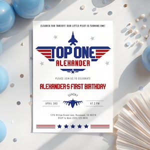 Top One First Birthday Invitation, Little Pilot 1st Birthday Invite, Airplane 1st Birthday Party Invitation, Aviation Boy Birthday Invite