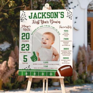 First Year Down Football Birthday Sign, Sports 1st Birthday Stats Poster, Editable Boy 1st Birthday Template, First Birthday Milestone Board