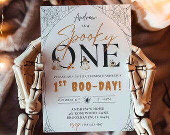 Spooky One First Birthday Invitation, Printable Boo Birthday Invitation, Halloween 1st Birthday Invite, Editable Halloween Birthday Invite