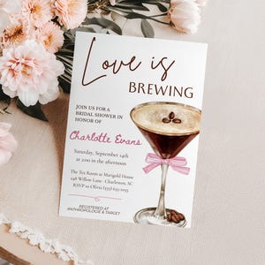 Love is Brewing Bridal Shower Invitation, Espresso Martini Theme Bridal Shower Invite, Printable Coffee Lover Party Invite, Editable Invite