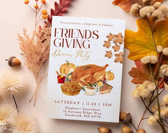 Friendsgiving Dinner Invitation Template, Watercolor Fall Harvest Invite, Editable Autumn Thanksgiving Party, Rustic Dinner Card Printable