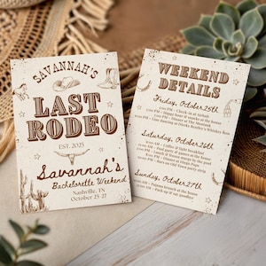 Last Rodeo Bachelorette Invitation Template, Western Cowgirl Bach Itinerary, Editable Canva Bach Party Invite, Printable Girls Trip Download
