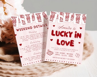 Lucky in Love Bachelorette Invitation & Itinerary, Las Vegas Girls Trip Invite, Editable Casino Theme, Printable Vegas Bachelorette Template