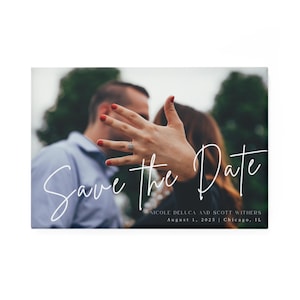 Custom Photo Save the Date Magnet 3x2" | Personalized Wedding Favor Magnet with Engagement Picture | Modern Save the Date with Couple Photo