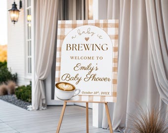 A Baby is Brewing Baby Shower Welcome Sign Template, Latte Theme, Printable Rustic Coffee Shop Shower Sign, Gender Neutral Baby Shower Decor