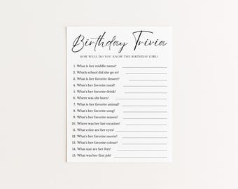 Minimalist Birthday Trivia Game Template, Work Birthday Questionnaire, Office Birthday Party Printable, Editable Employee Birthday Activity