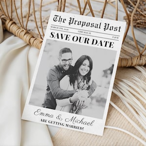 Newspaper Save the Date Template, Editable Wedding Announcement, Canva Template, Vintage Wedding Save the Date, Custom Wedding Printable