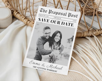 Newspaper Save the Date Template, Editable Wedding Announcement, Canva Template, Vintage Wedding Save the Date, Custom Wedding Printable