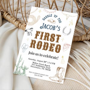 First Rodeo Birthday Invitation Boy, Western Cowboy 1st Birthday Invite, Editable Rodeo Party Template, Printable Cowboy Theme Birthday