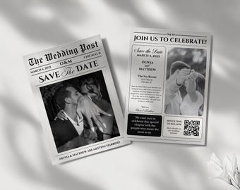 Custom Newspaper Save the Date, Printable Wedding Announcement, Canva Newspaper Template, Editable Newspaper Invite, Unique Wedding Card