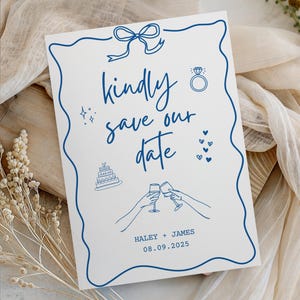 Whimsical Doodle Save the Date Invitation, Hand Drawn Wedding Announcement Template, Editable Printable Save the Date, Fun and Unique Invite