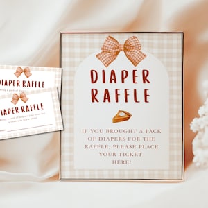A Little Cutie Pie Is on the Way Diaper Raffle Sign and Tickets Templates, Neutral Gingham Pumpkin Pie Baby Game, Fall Baby Shower Printable