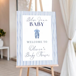 Blue Jean Baby Shower Welcome Sign, Printable Denim Baby Shower Sign, Rustic Baby Boy Party Decor, Editable Boho Baby Shower Template