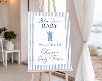 Blue Jean Baby Shower Welcome Sign, Printable Denim Baby Shower Sign, Rustic Baby Boy Party Decor, Editable Boho Baby Shower Template