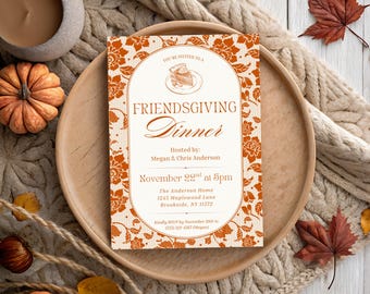Elegant Friendsgiving Dinner Invitation, Fall Harvest Party Invite, Autumn Friendsgiving Printable, Rustic Thanksgiving Editable Template