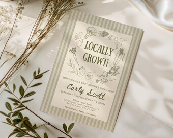 Locally Grown Baby Shower Invitation Template, Editable Farmers Market Baby Shower Invite, Printable Garden Baby Shower Invitation Download