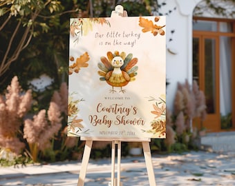 Little Turkey Is On The Way Baby Shower Welcome Sign Template, Rustic Fall Theme, Thanksgiving Baby Shower Decor, Printable Autumn Baby Sign