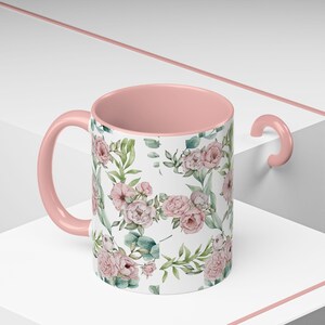 Peony Accent Mug, Floral Coffee Cup, Botanical Ceramic Mug, Gift for Gardener, Flower Lover Tea Mug