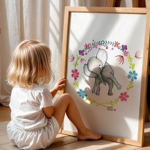 Verspielter Elefanten Druck, Wand Kunst, Safari Kinderzimmer Dekor, Babyzimmer Drucke, Süße Tier Illustration, Elefant Poster