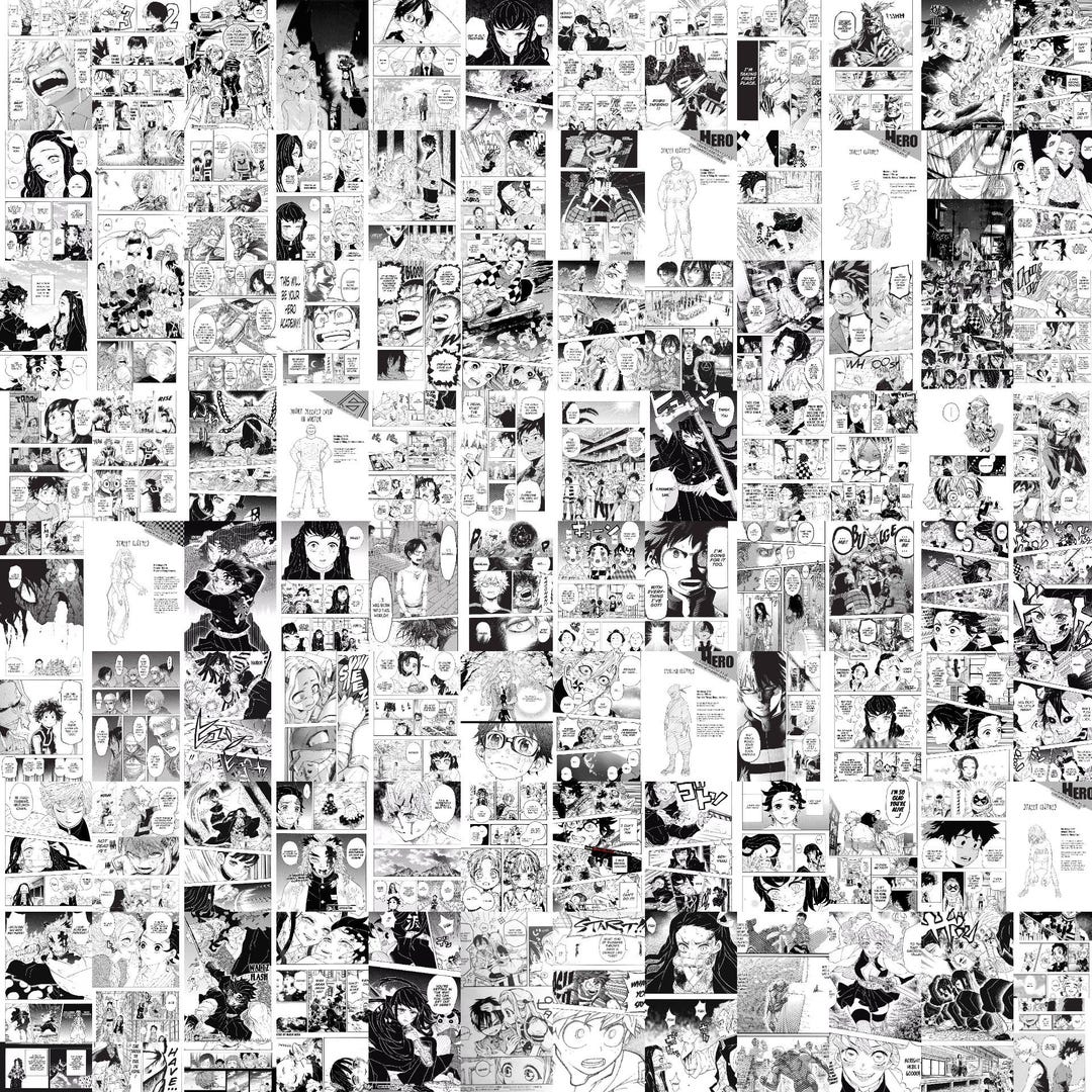 Anime Manga Panels Wall Collage Kit | Black & White Decor (digital ...