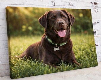 Anpassad canvastryck med husdjursporträtt, hundfotoväggkonst, personligt canvastryck, modern heminredning, omtänksam present till hundägare