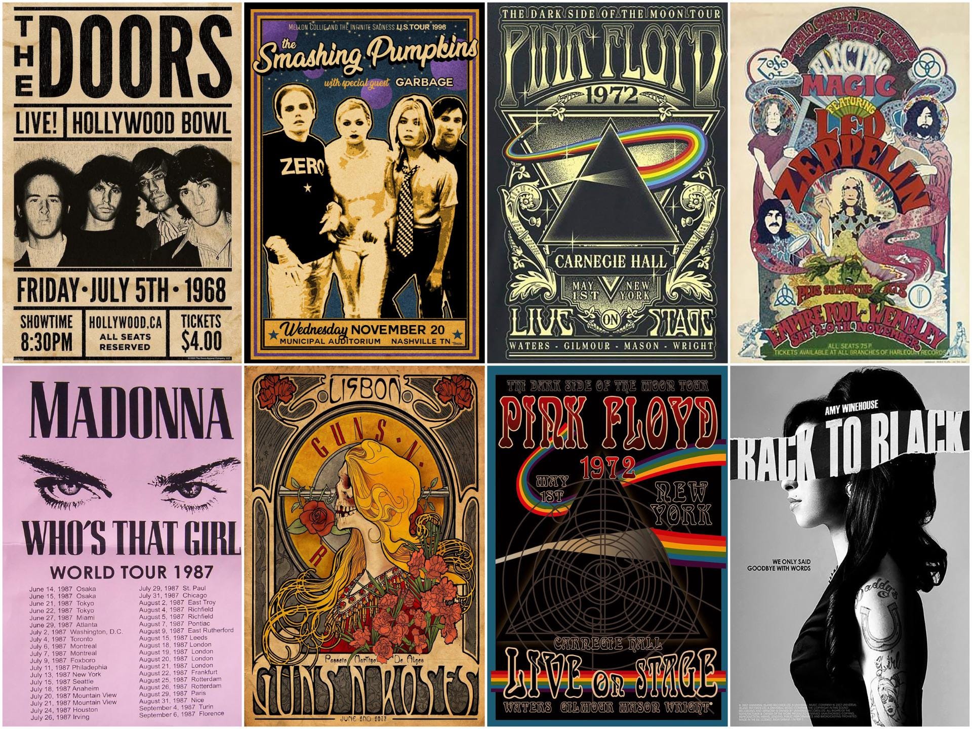 1000+ Retro Concert Posters | Classic Rock Band Wall Art (digital