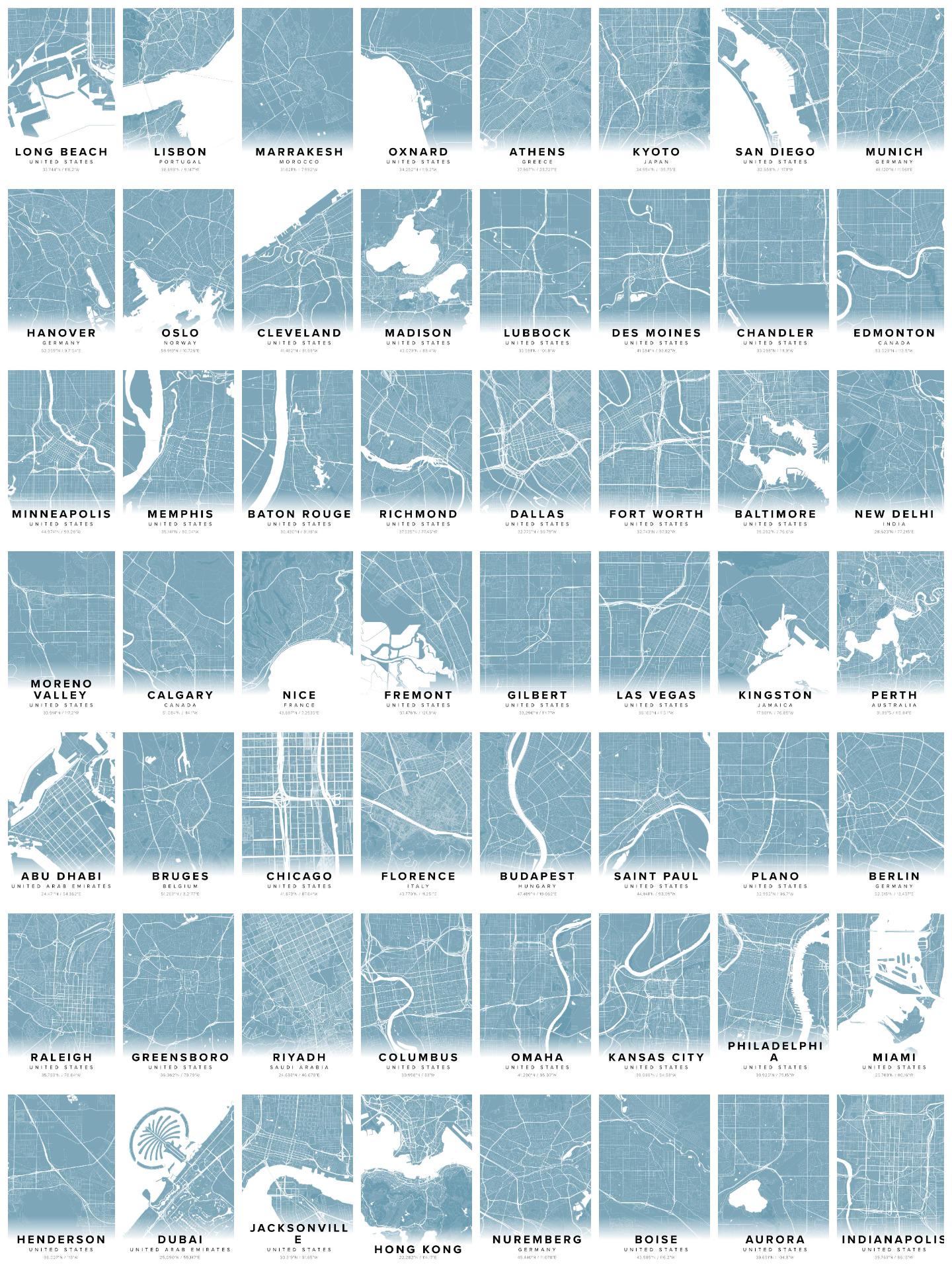 200+ City Map Posters Bundle | Modern Stylized City Map Wall Art | Printable Urban Landscape Designs | Home & Office Decor Digital Pack