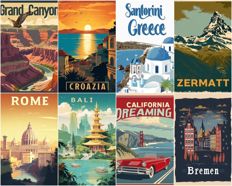 350+ Vintage European Travel Posters | Retro Landmark Art (digital ...