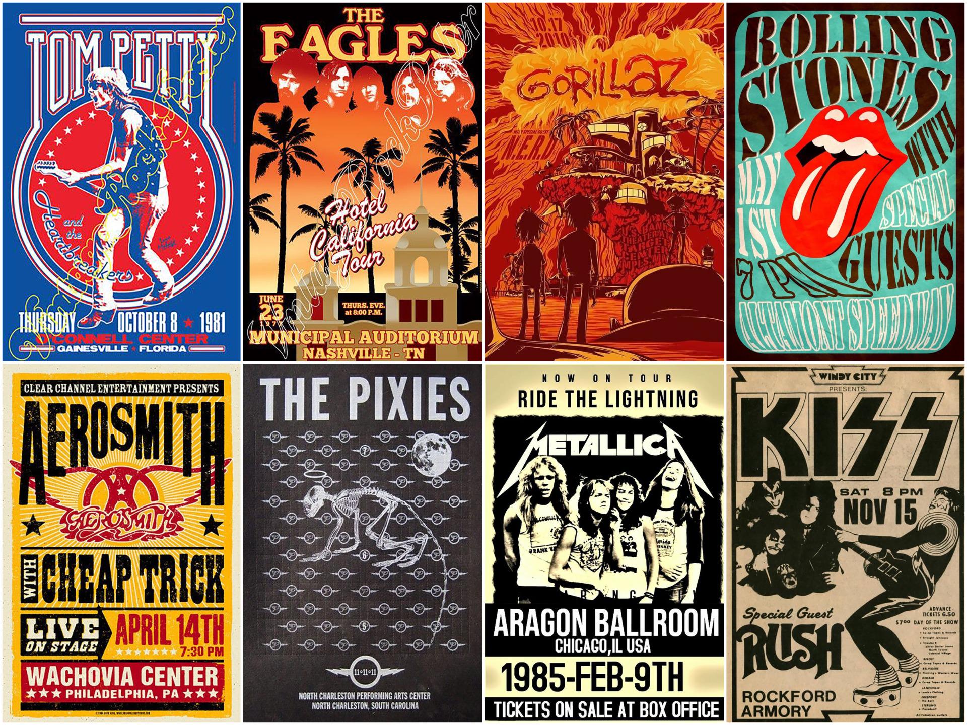 1000+ Retro Concert Posters | Classic Rock Band Wall Art (digital