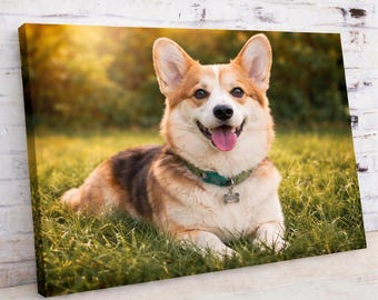 Personlig canvastavla med hund, fototryck med husdjur, kvadratisk eller panoramaväggdekor, handgjord canvastavla, present till henne