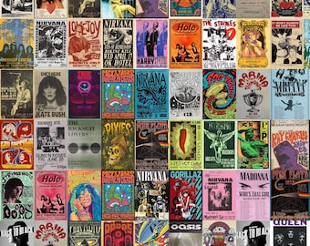 250 Pcs Vintage Concert Poster, Retro Band Poster, Classic Rock Posters, Vintage Music Posters, Aesthetic Wall Collage Kit, Rock Music Decor