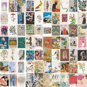 76 PCS Vintage Art Poster Set | Retro Wall Collage Kit | Printable Aesthetic Art Prints Bundle | Digital Download Wall Decor