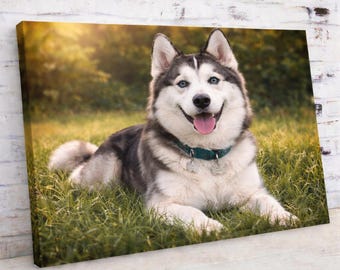 Anpassat hundcanvastryck, personlig fotokonst med husdjur, panoramautsikt över landskap eller fyrkantig canvas, väggdekoration för hemmet, present till husdjursälskare