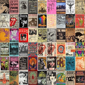 Music Concert Bundle Posters, Vintage Band Posters, Retro & Classic Rock Posters and Covers, Aesthetic Wall Collage Kit - Digital Item Set 1