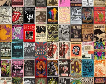Music Concert Bundle Posters, Vintage Band Posters, Retro & Classic Rock Posters and Covers, Aesthetic Wall Collage Kit - Digital Item Set 1