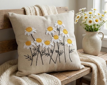 Daisy Flower Embroidery Design, Wildflower Garden Machine Embroidery Files, Floral Botanical Stitch Pattern for T-Shirt or Towel, 7 Sizes