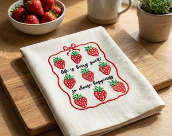 Strawberry Machine Embroidery Design "Life is Berry Sweet", Summer Fruit Pattern for Kitchen Towels, Farmhouse Decor File, DST PES JEF