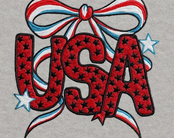 USA Bow Embroidery Design, Patriotic 4th of July Machine Embroidery File, American Flag Stars, Independence Day Shirt, Digital Download 4x4