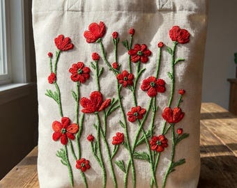 Red Wildflower Field Machine Pattern | Poppy Meadow Border | Botanical Garden Nature Motif | Spring Floral Digital File for 4x4 Hoop
