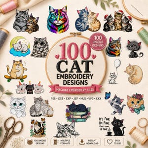 Cat Machine Embroidery Bundle - 100 Adorable Kitten Designs