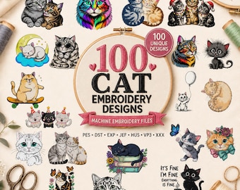 Cat Machine Embroidery Bundle - 100 Adorable Kitten Designs