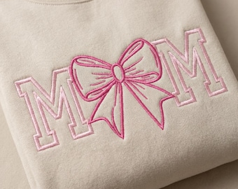Mom Embroidery Design, Coquette Bow Machine Embroidery File, Mom Sweatshirt Digital Download, Mothers Day Gift PES JEF DST, 4x8 Hoop Design