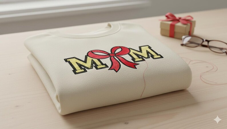 Mom Printed Pattern Mom Embroidery Design With Bow, Coquette Varsity Letter Pattern ...