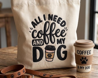 Coffee and Dog Embroidery Design, Dog Mom Machine Embroidery File, Pet Lover Digital Download, Coffee Cup Paw Print, 4x4 Hoop Design