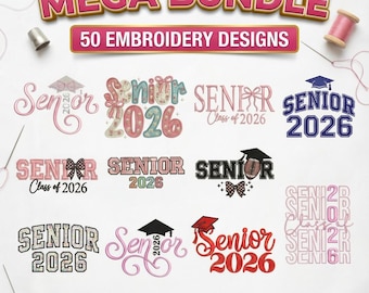 Senior 2026 Embroidery Designs, Graduation Mega Bundle (Digital Download)