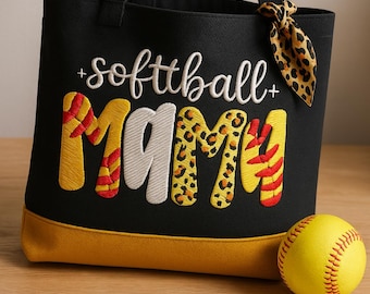 Softball Mama Machine Embroidery Design, Leopard Print Sports Mom File, Digital Download for Shirts & Totes, PES DST JEF