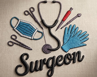 Surgeon Tools Embroidery Design, Medical Machine Embroidery File, Doctor Gift, Surgery Scrub Top, Stethoscope Art, 4x4 Hoop,Digital Download